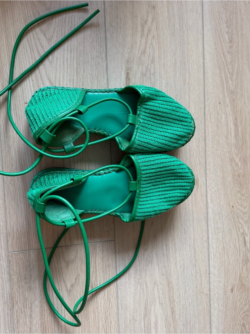 ASOS Green Woven Lace-Up Platform Sandals